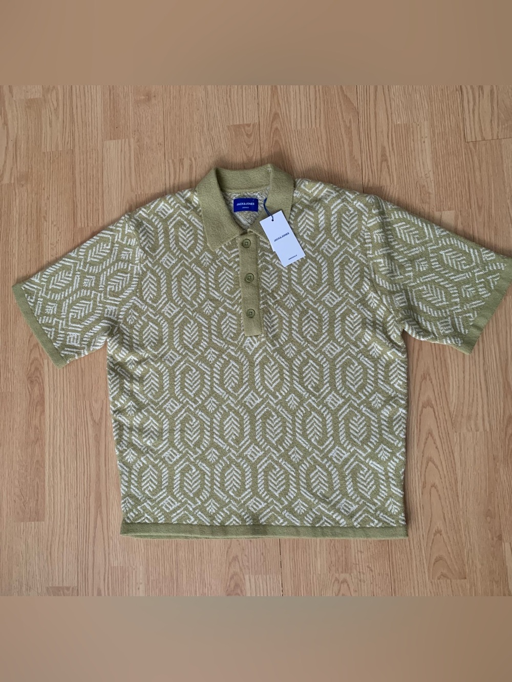 JACK & JONES Men’s M Polo Shirt Joracapulco Jacquard Green Knit Short Sleeve NEW